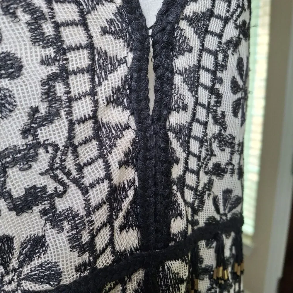 Revolve Antik Batik Dress Black White M Embroidered Tassel Boho Romantic Goth